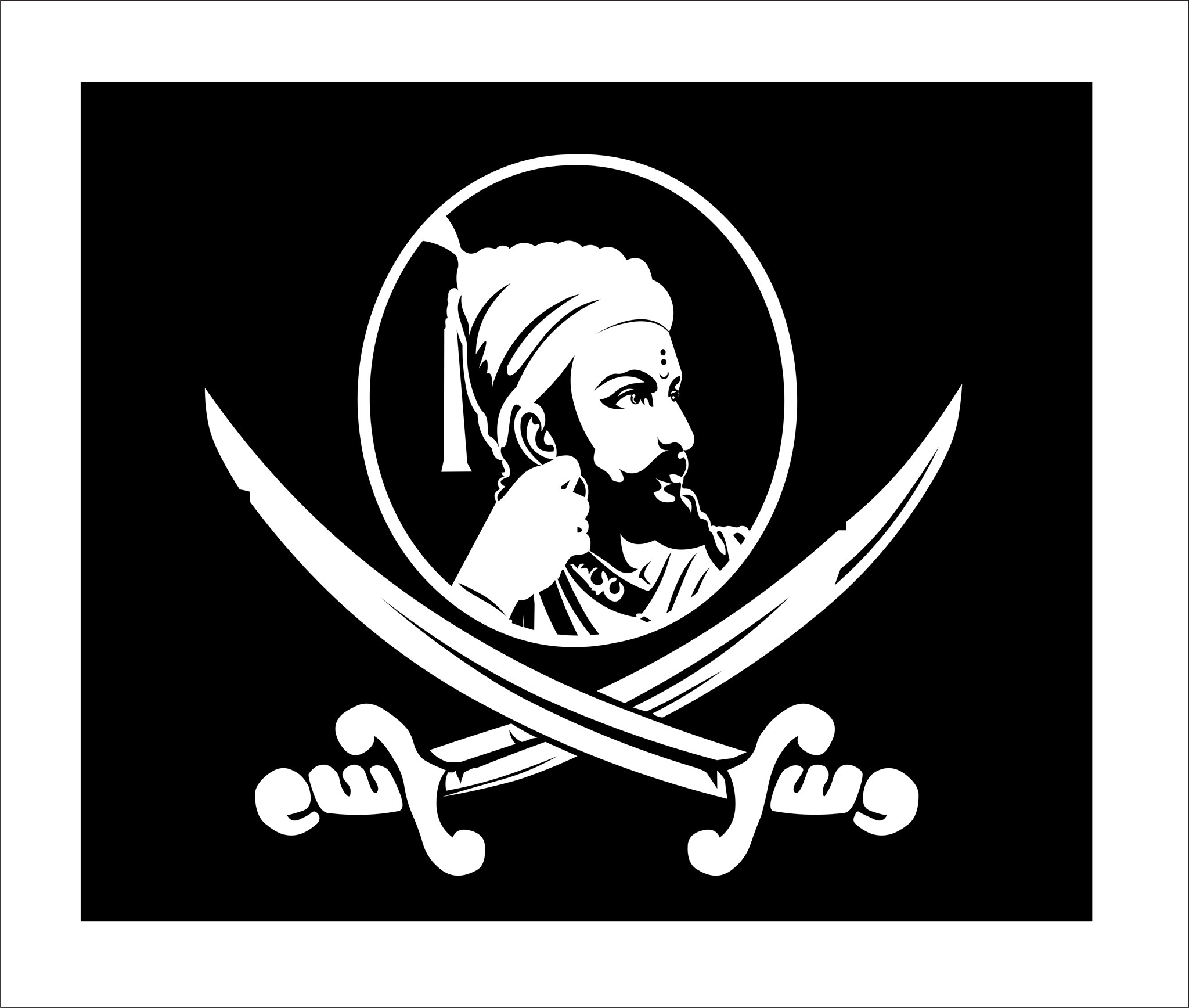 Picture of Chhatrapati Shivaji Maharaj Radium Sticker with Double Sword - Black & White - 9x9 Inch Size